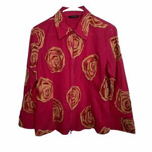 Samuel Dong Zip Front Geo Dot Blouse Embroidered Art To Wear Size Medium E23